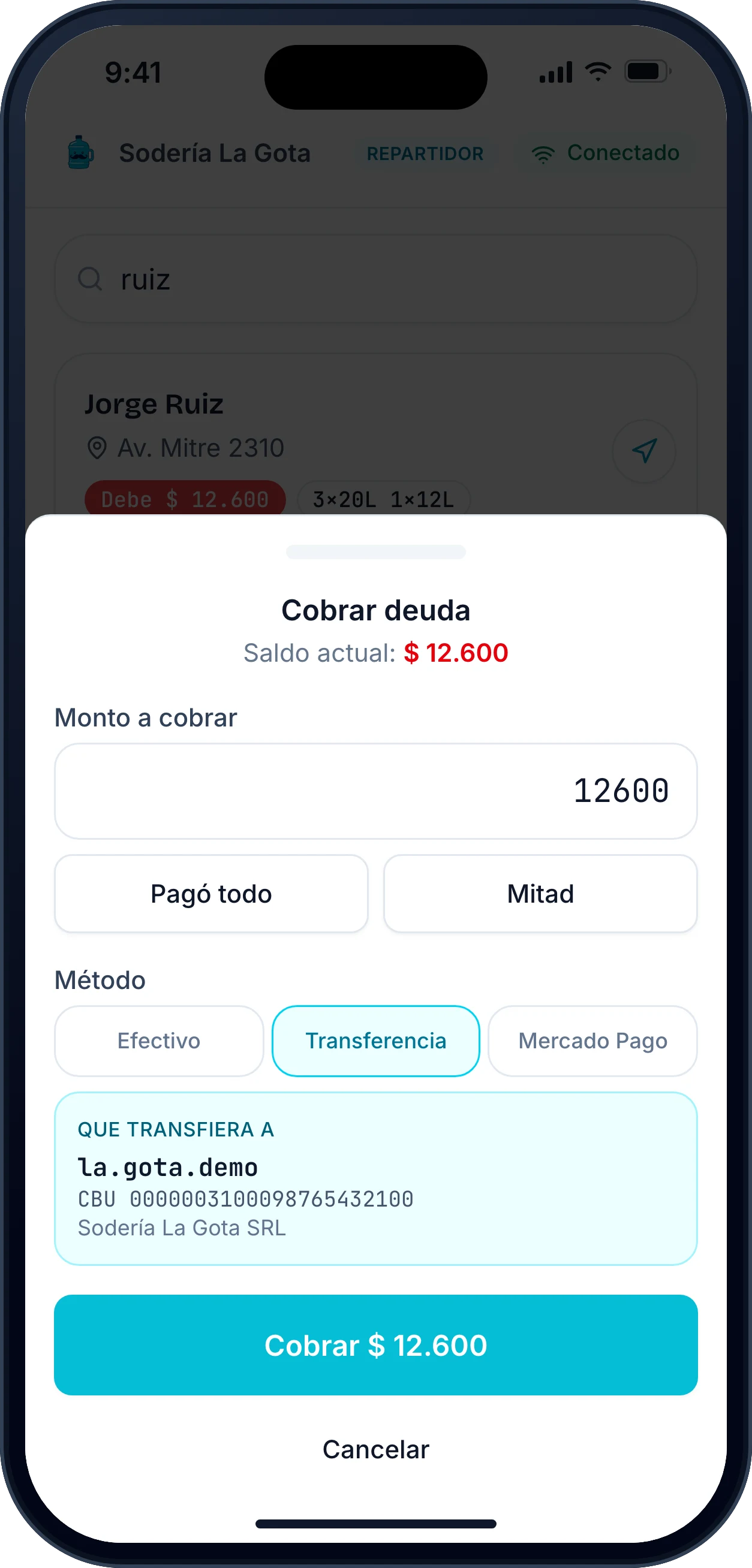 Cobrar una deuda por transferencia con el alias a mano