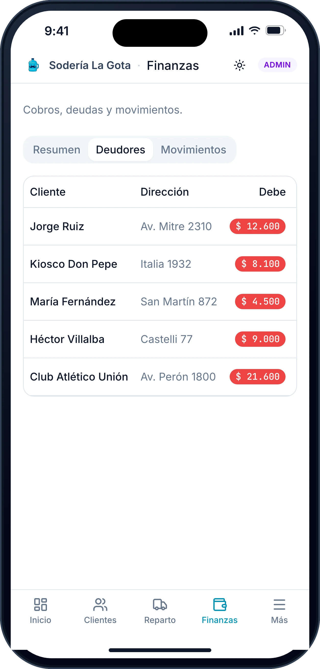 Lista de deudores desde el celular