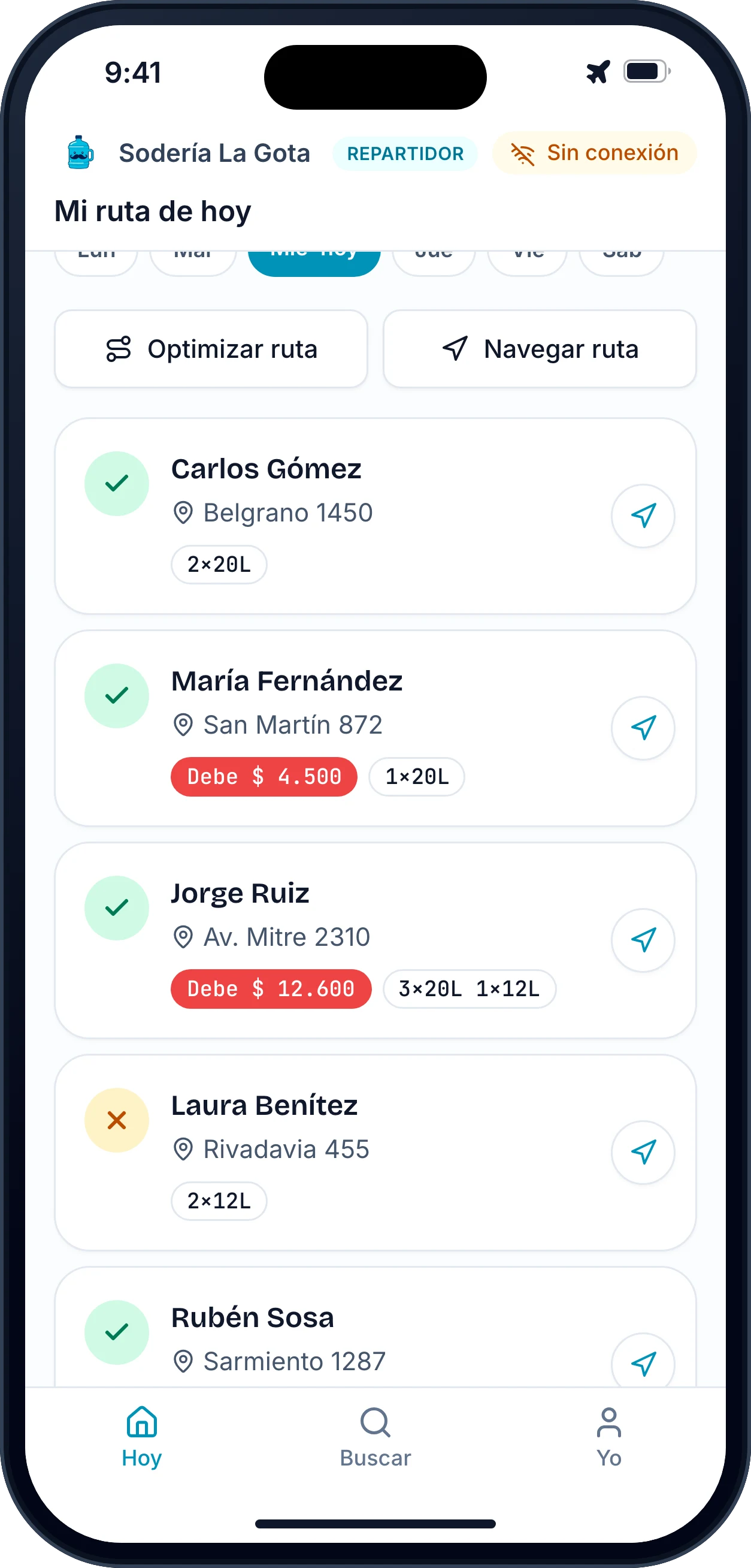 La app funcionando sin conexión